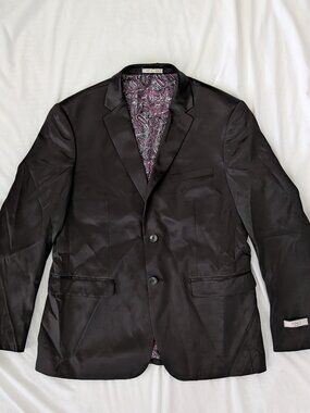 VINCI Philosophy Black Satin w/ Purple Paisley Lining Blazer Suit Jacket Mens XL